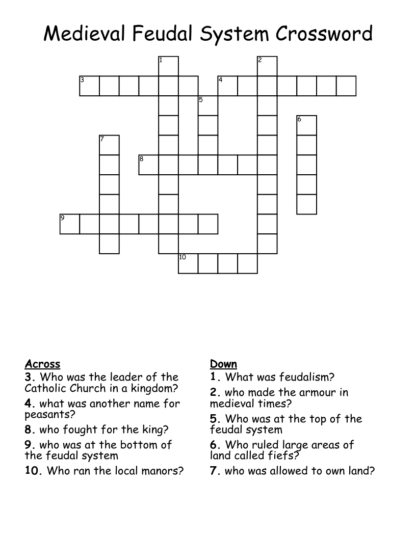 Medieval Feudal System Crossword