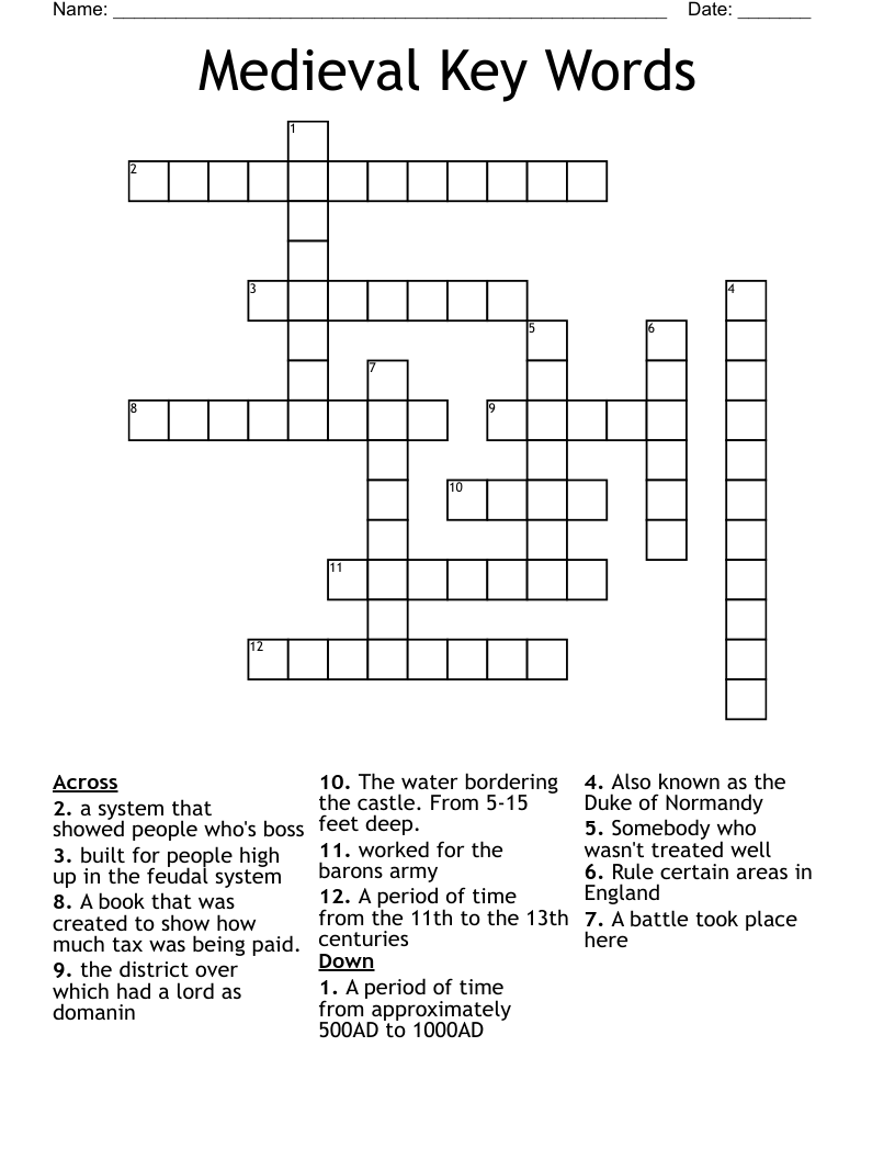 Medieval Key Words Crossword