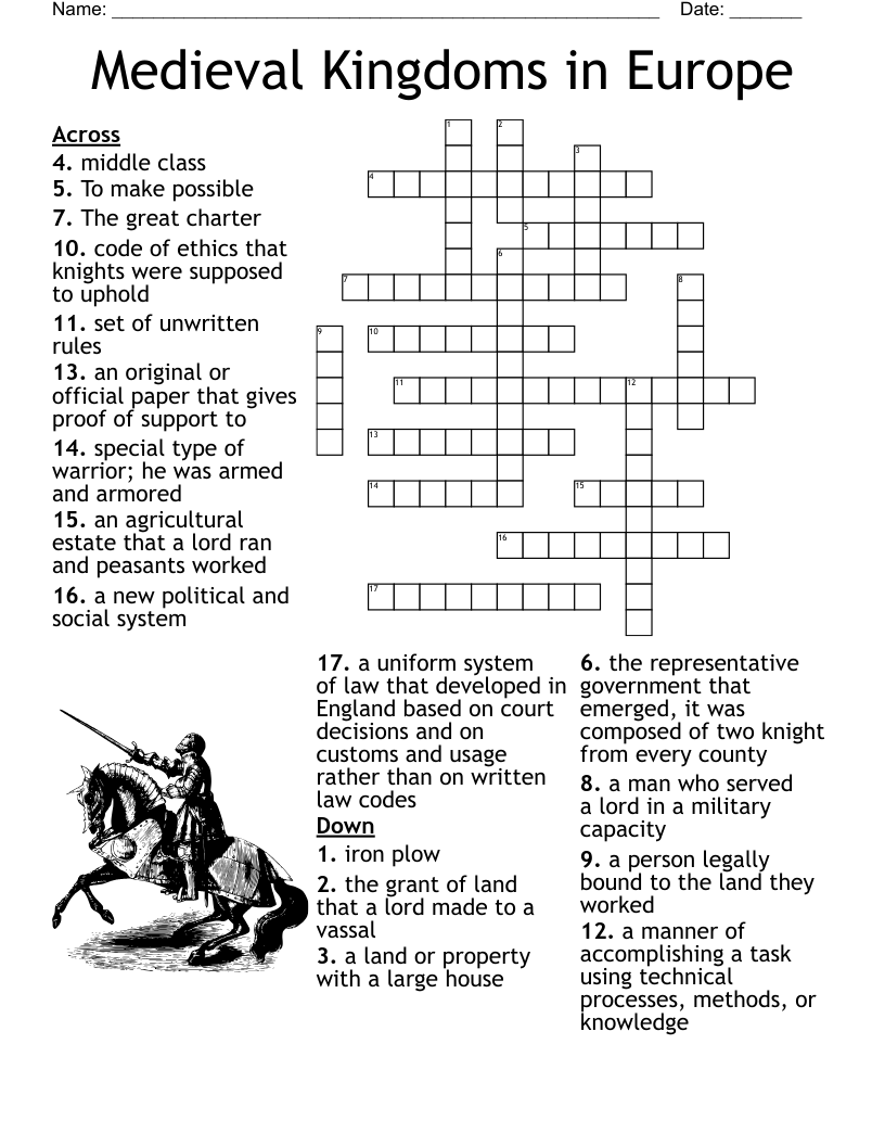 Medieval Kingdoms in Europe Crossword