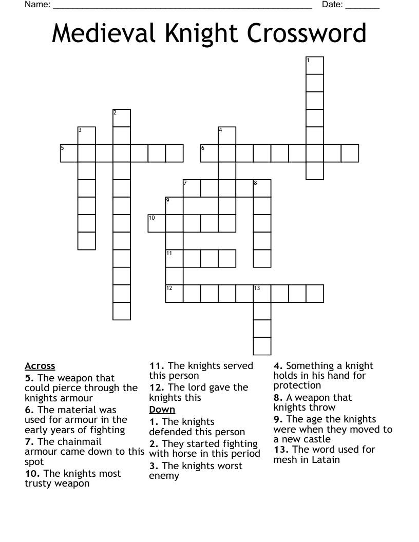 Medieval Knight Crossword