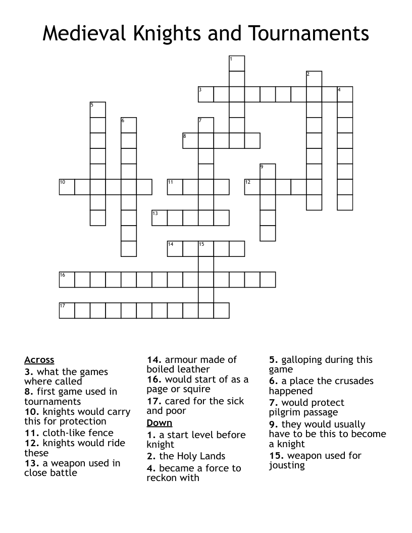 Medieval Knights and Tournaments Crossword