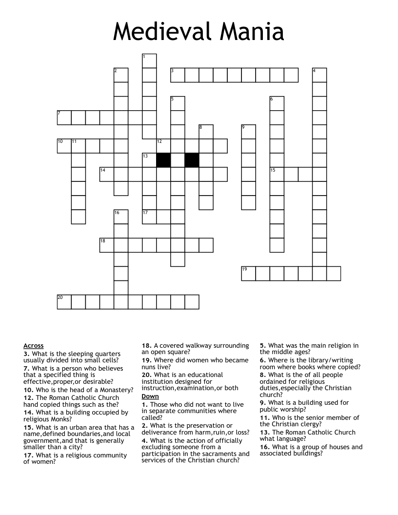 Medieval Mania Crossword
