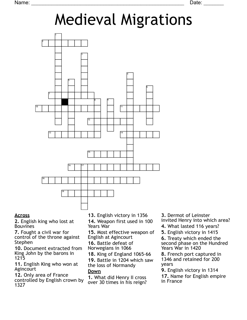 Medieval Migrations Crossword