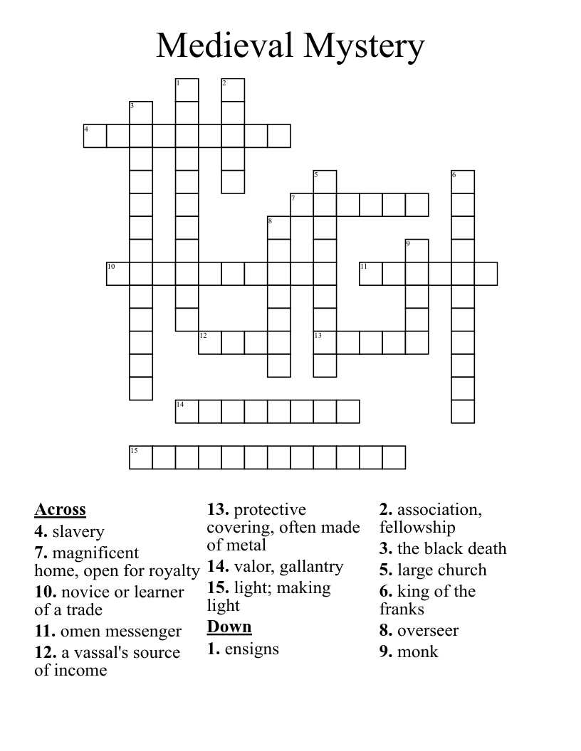 Medieval Mystery Crossword