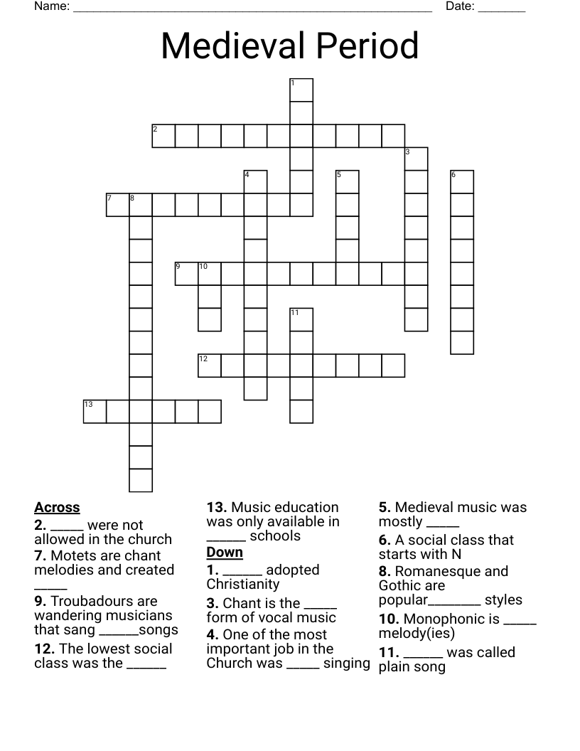 Medieval Period  Crossword
