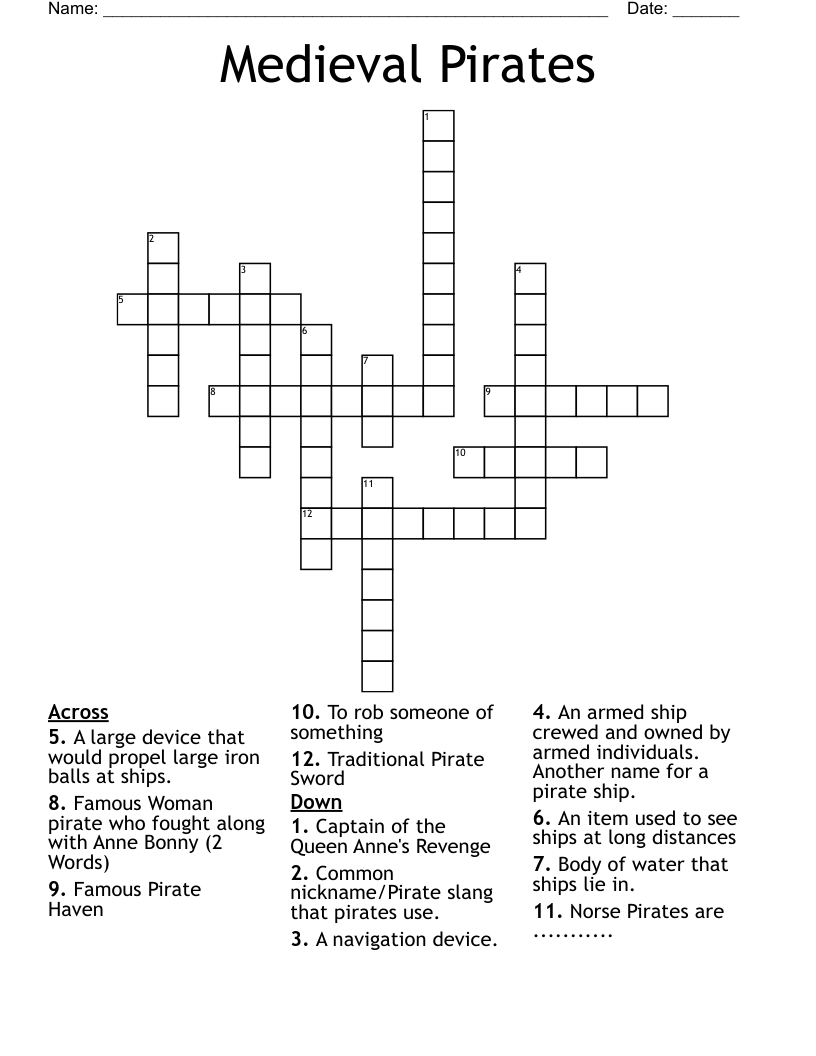 Medieval Pirates Crossword