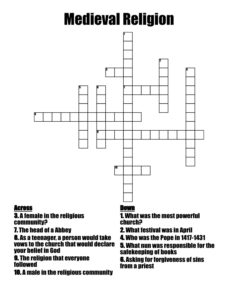 Medieval Religion Crossword