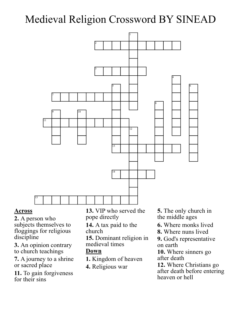 Medieval Religion Crossword BY SINEAD
