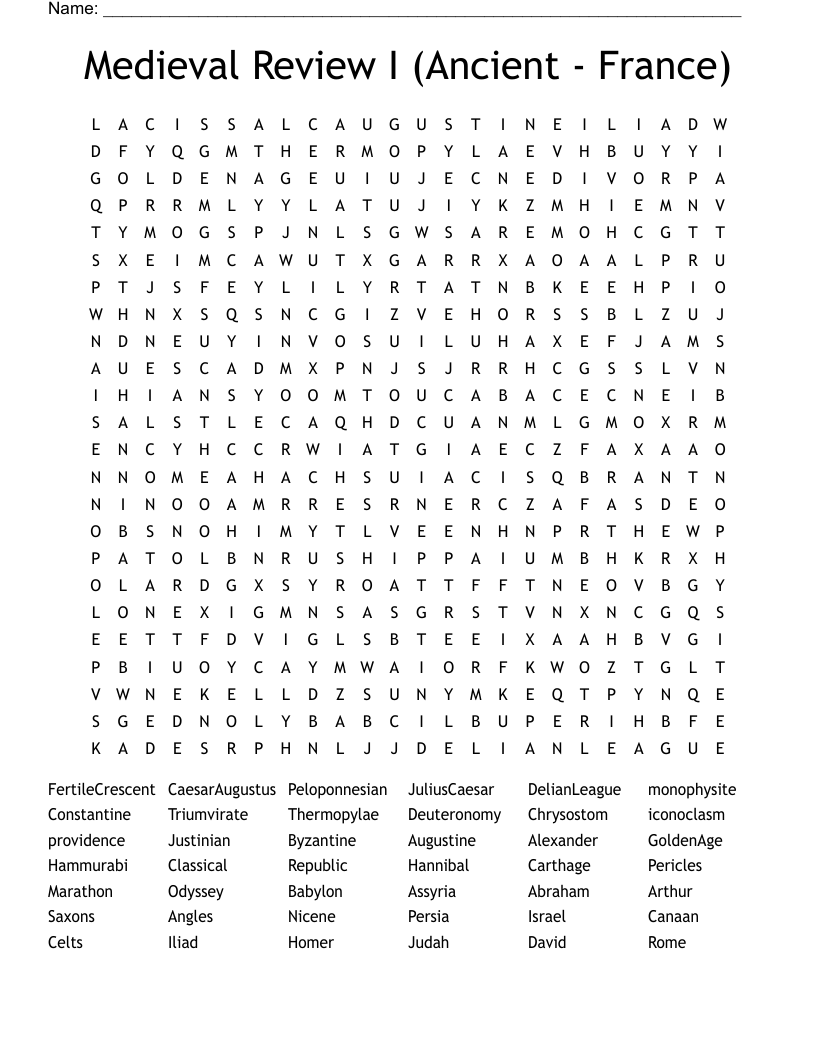 Medieval Review I (Ancient - France) Word Search