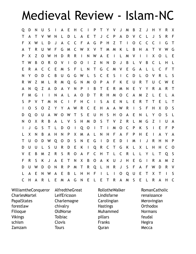 Medieval Review - Islam-NC Word Search