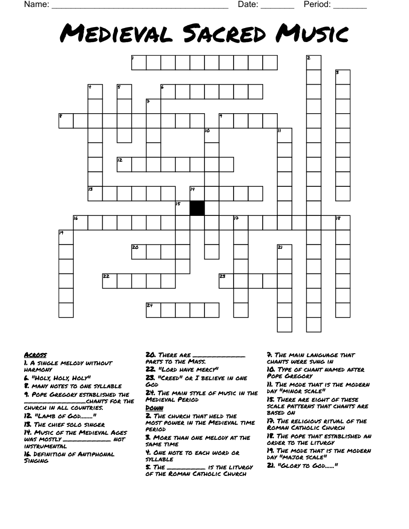 Medieval Sacred Music Crossword