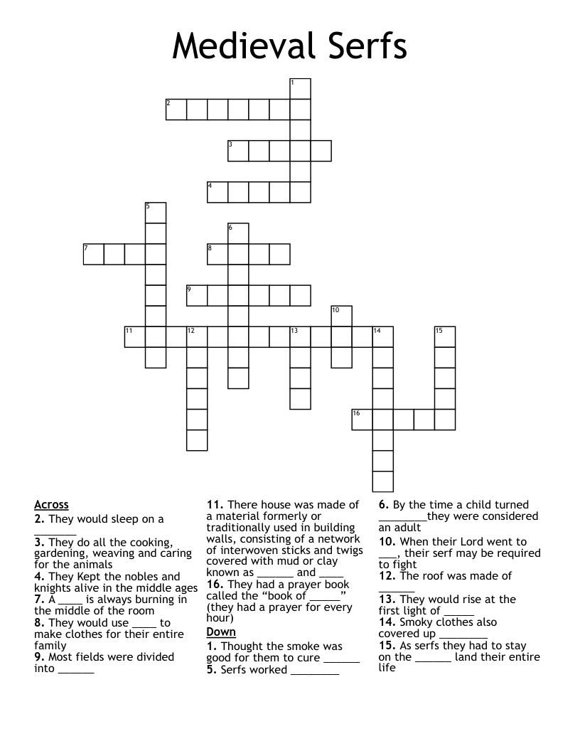 Medieval Serfs  Crossword