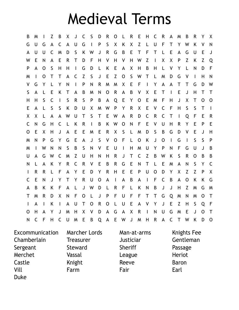 Medieval Terms Word Search