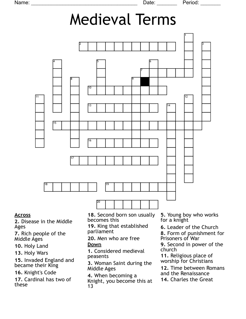 Medieval Terms Crossword