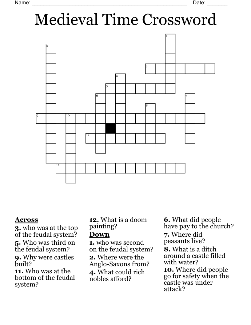 Medieval Time Crossword 