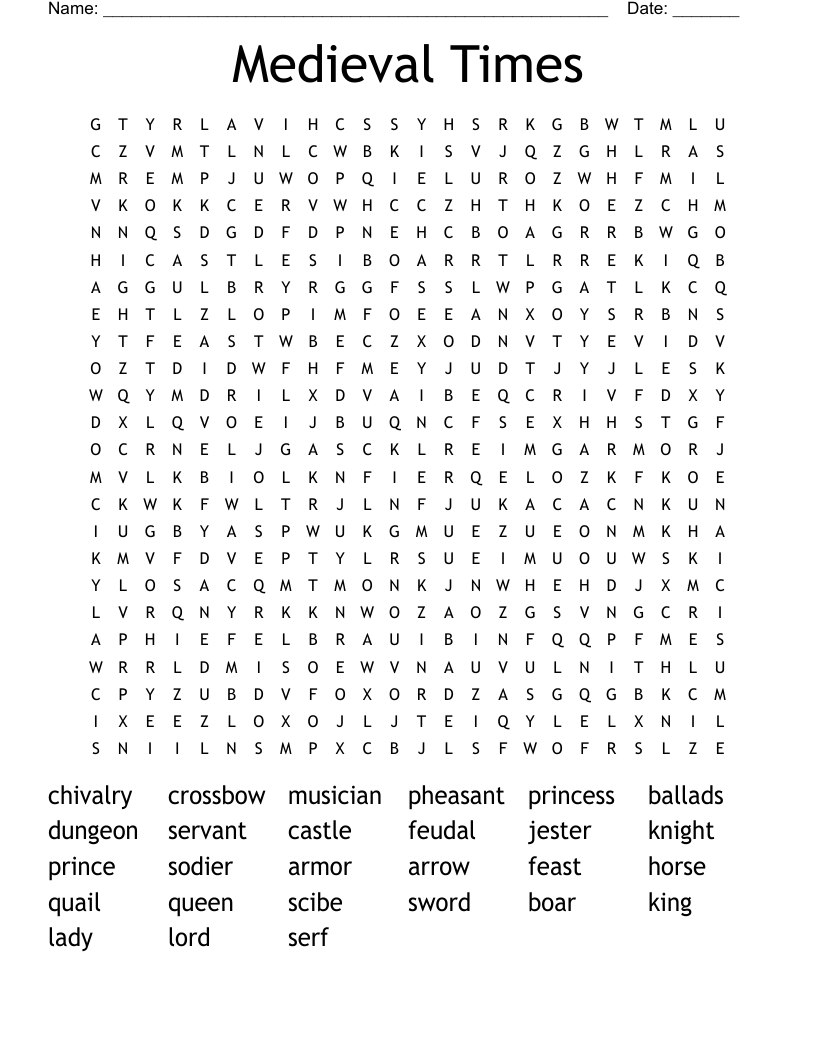 Medieval Times Word Search