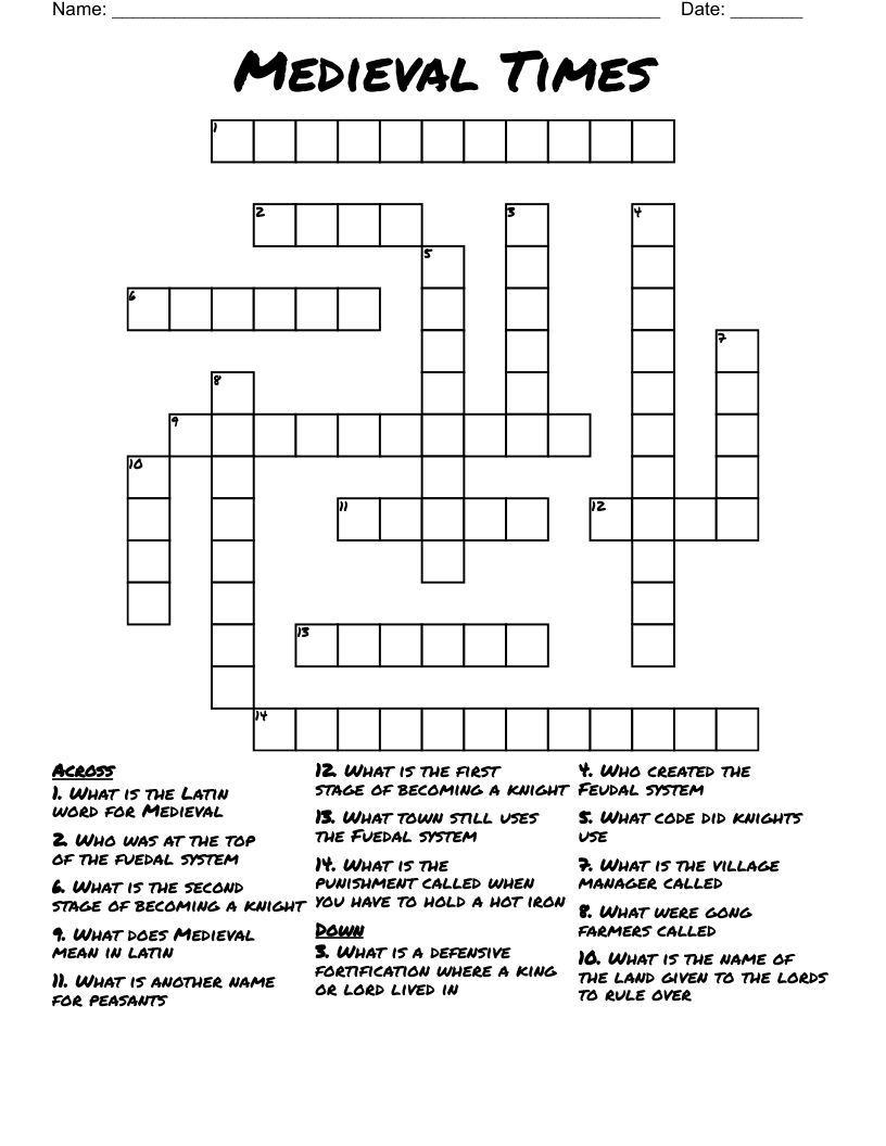 Medieval Times Crossword
