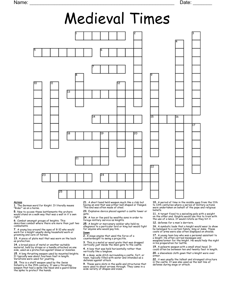 Medieval Times Crossword