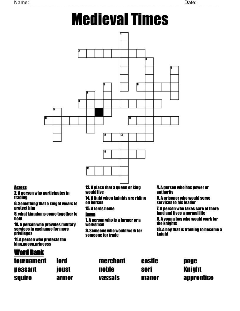 Medieval Times Crossword