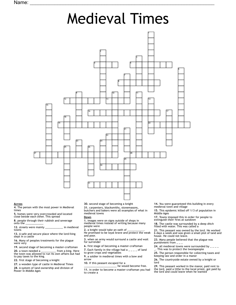 Medieval Times Crossword
