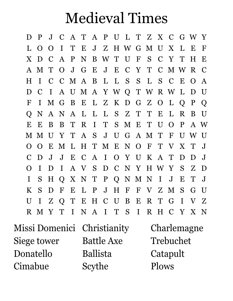 Medieval Times  Word Search