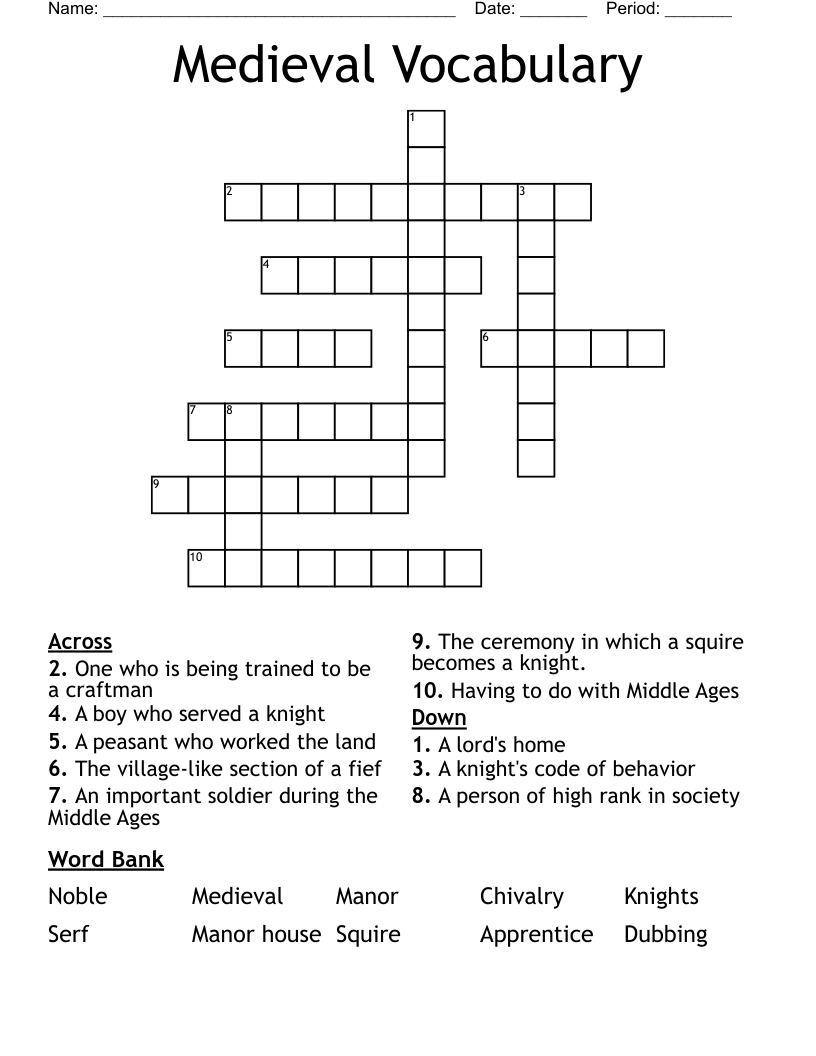Medieval Vocabulary Crossword