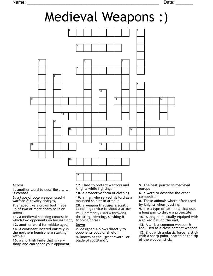 Medieval Weapons :) Crossword