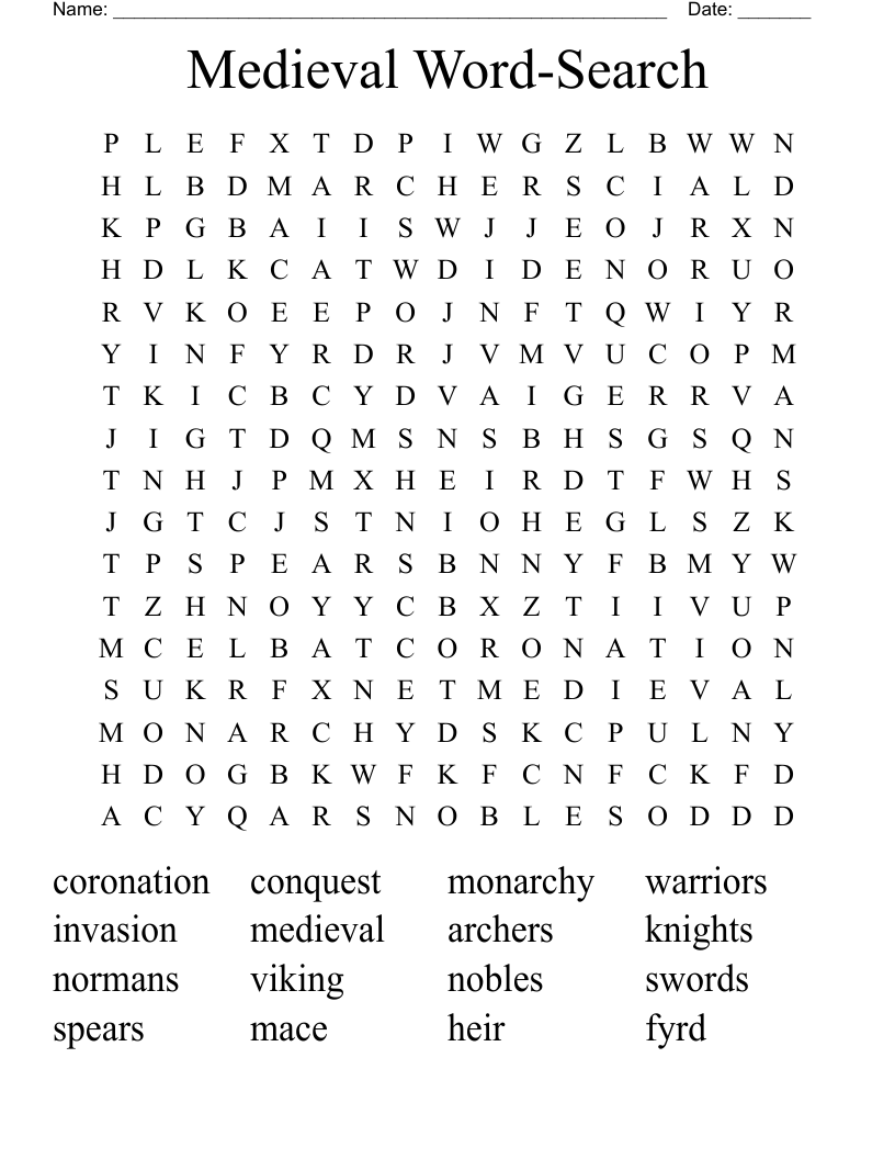 Medieval Word-Search Word Search