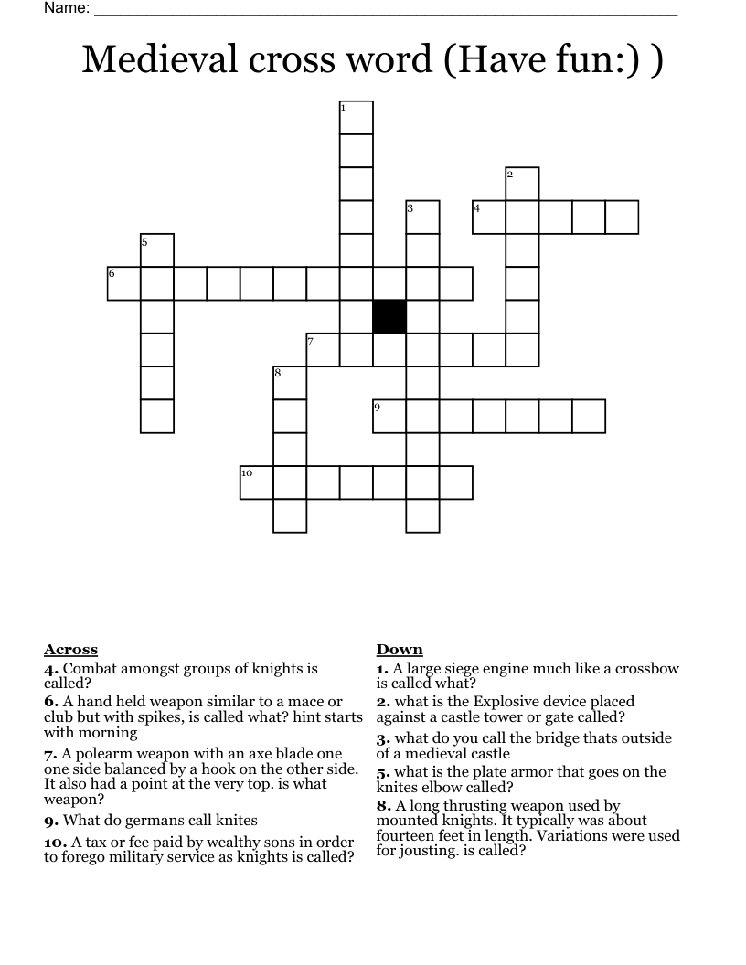Medieval cross word (Have fun:) ) 