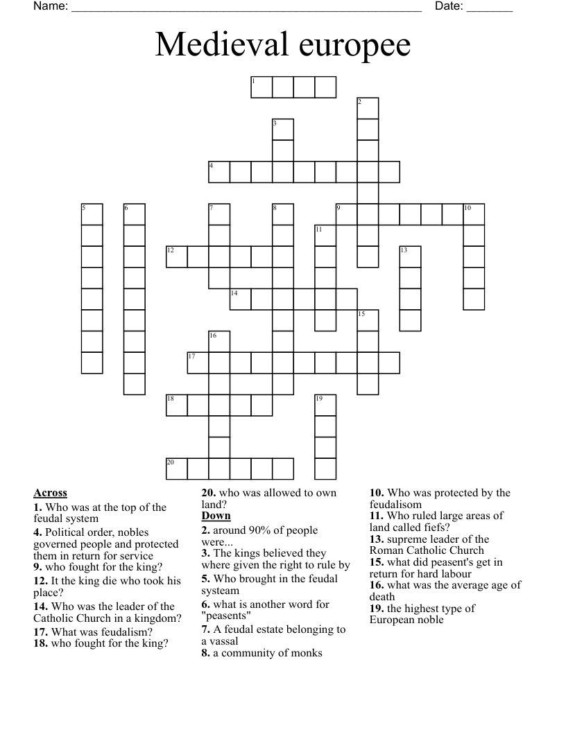 Medieval europee Crossword