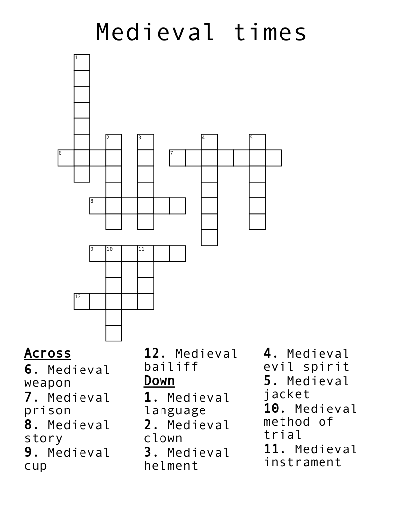 Medieval times Crossword