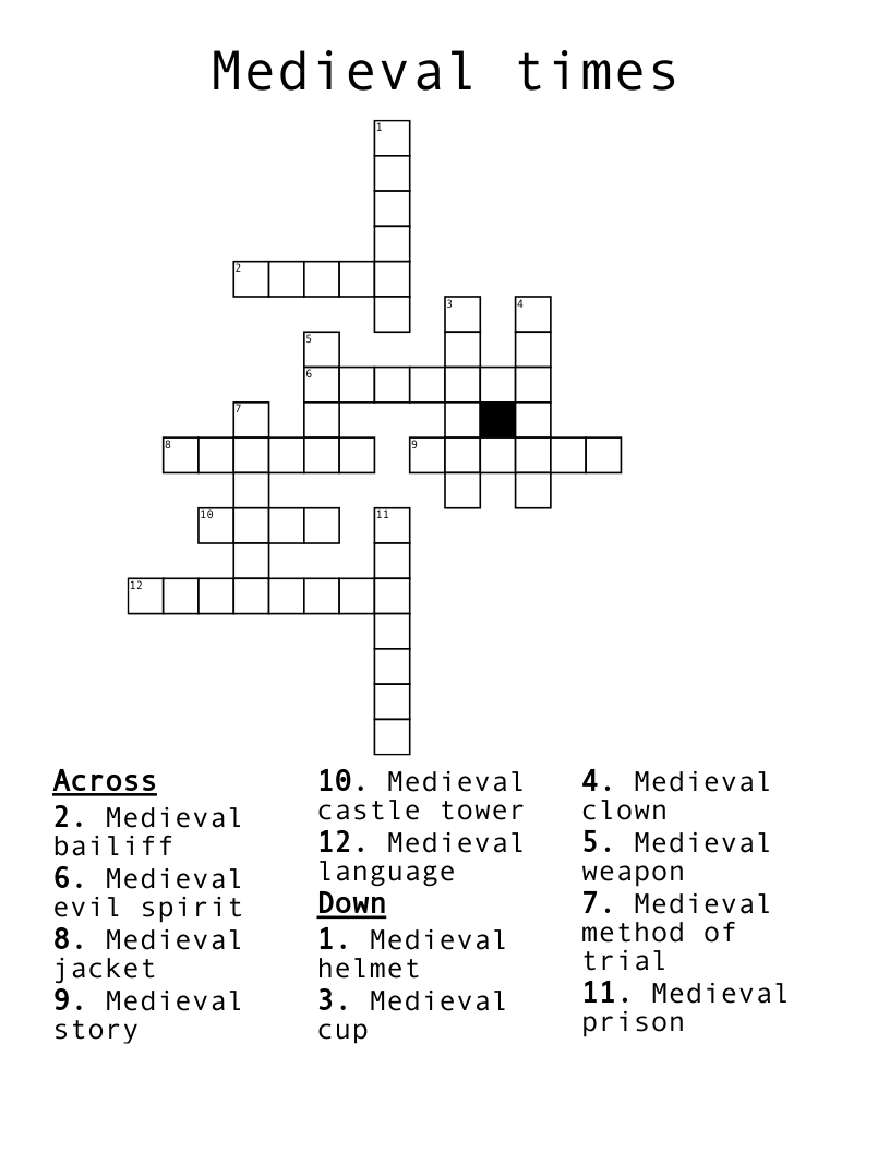 Medieval times  Crossword