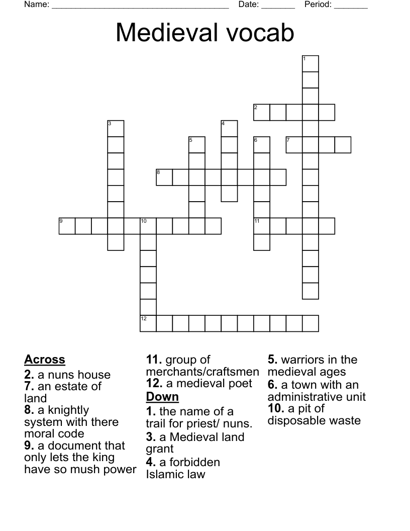 Medieval vocab Crossword