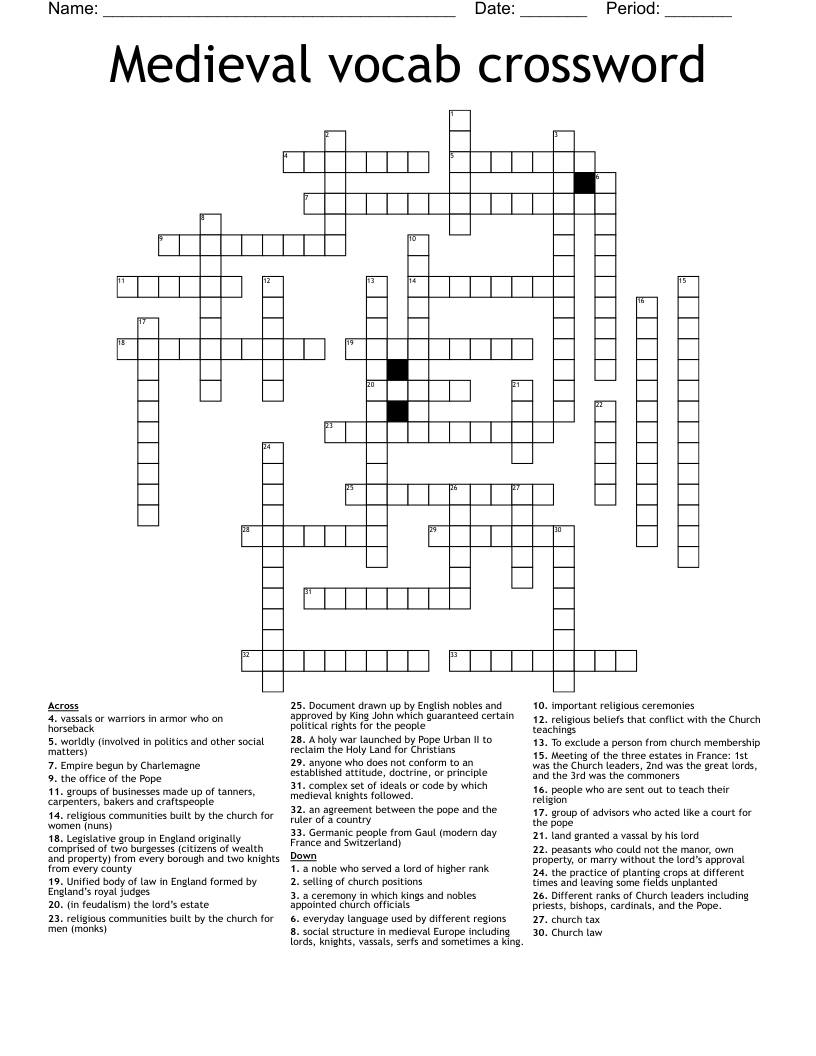 Medieval vocab crossword 