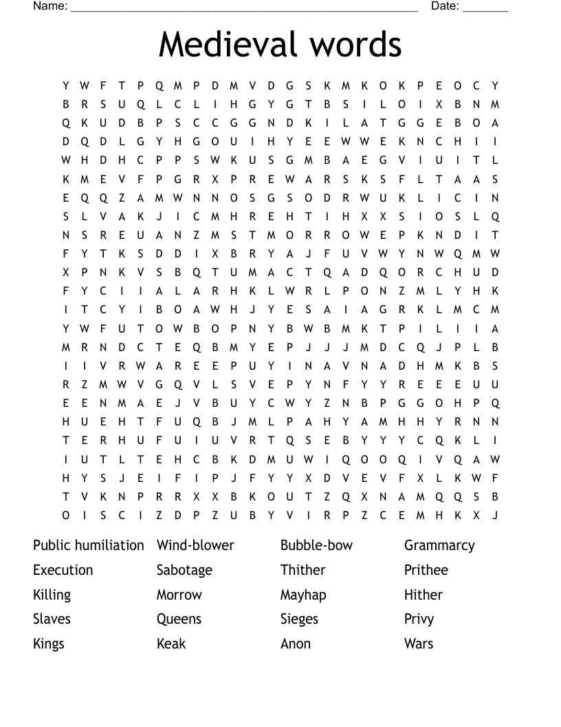 Medieval words Word Search