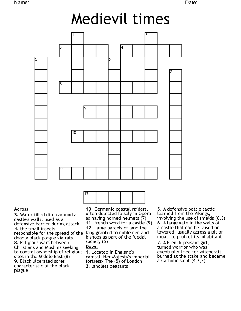 Medievil times Crossword
