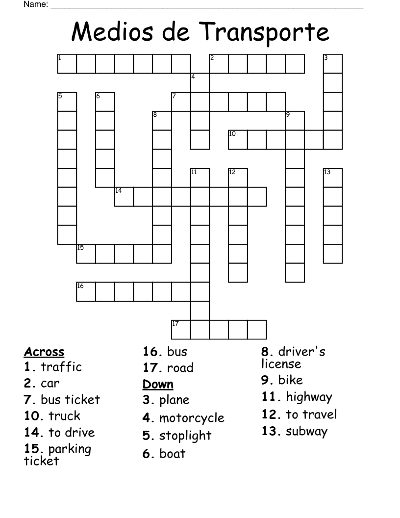 Medios de Transporte Crossword