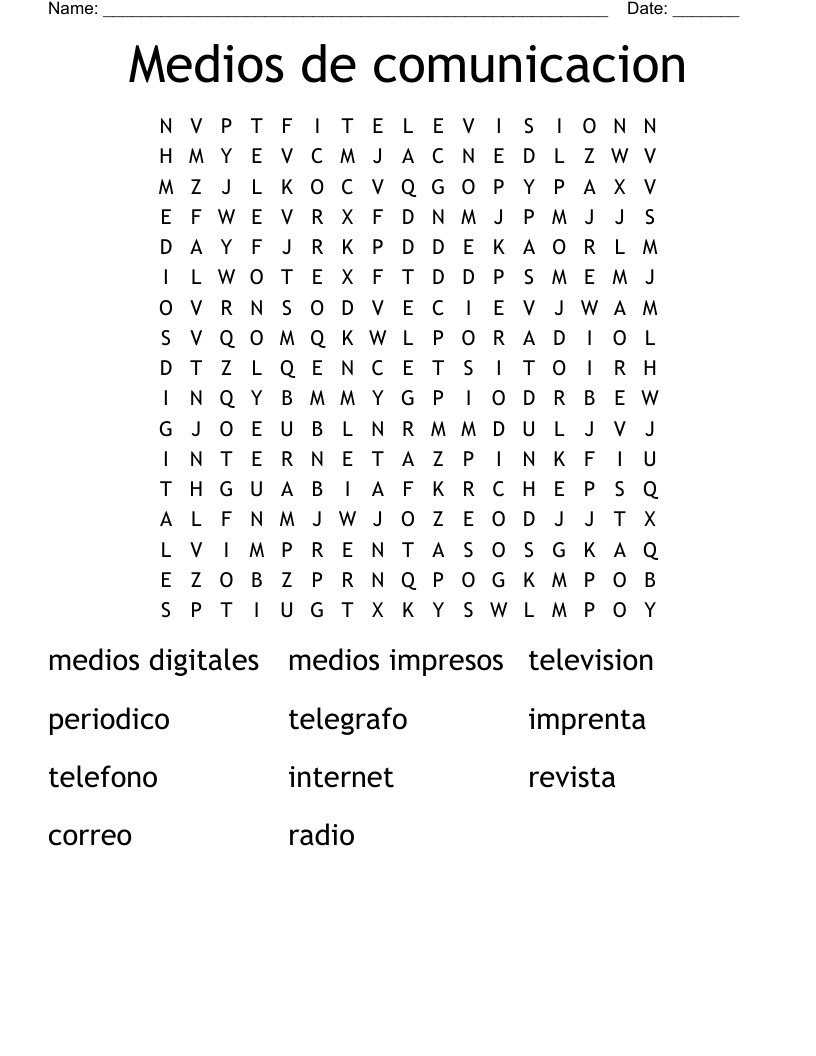 Medios de comunicacion Word Search