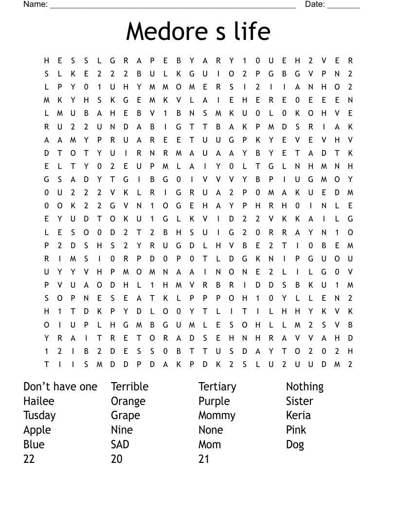 Medore s life Word Search