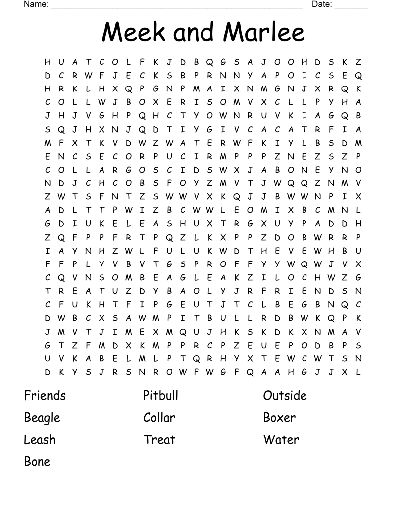 Meek and Marlee Word Search