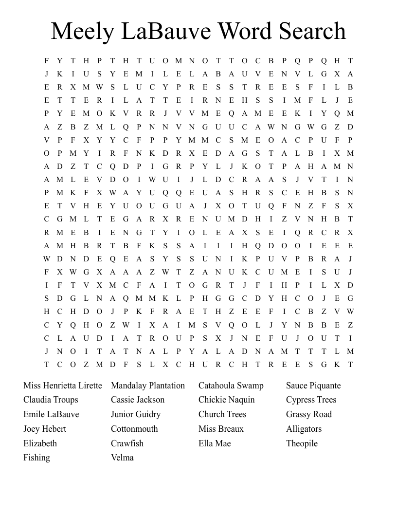 Meely LaBauve Word Search