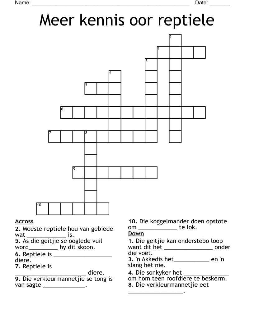 Meer kennis oor reptiele Crossword