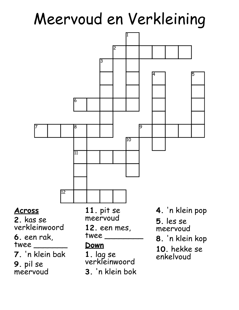 Meervoud en Verkleining Crossword