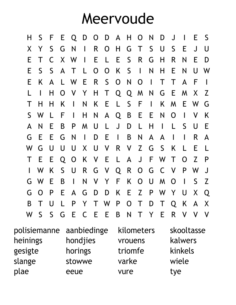 Meervoude Word Search