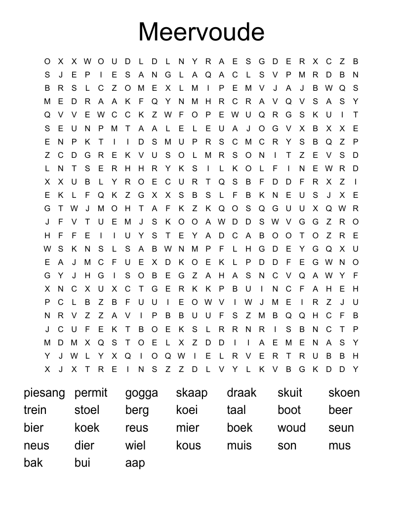 Meervoude Word Search
