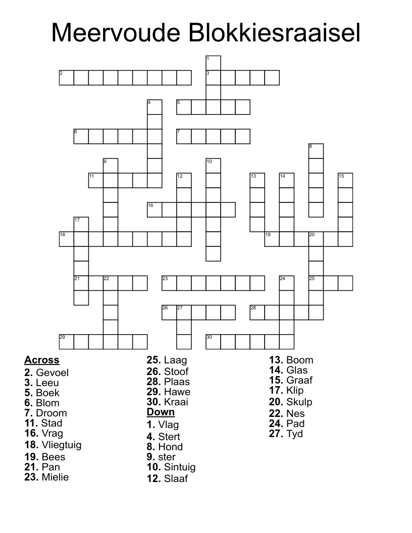 Meervoude Blokkiesraaisel Crossword