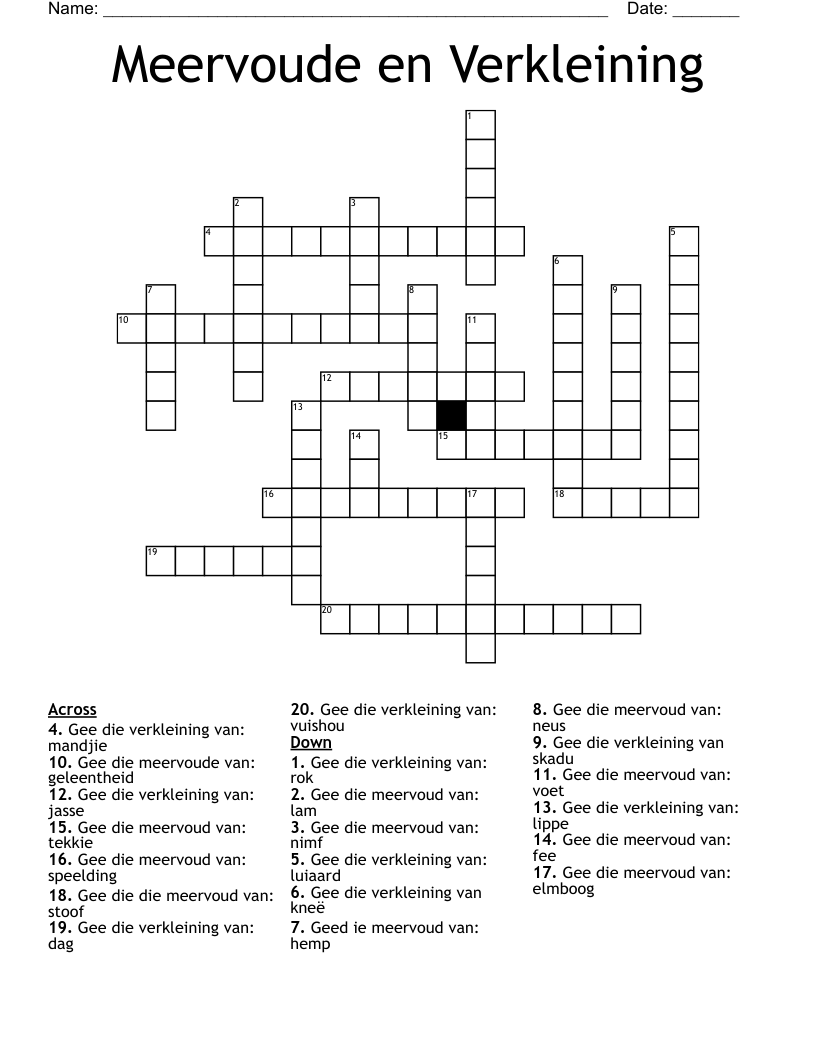 Meervoude en Verkleining Crossword