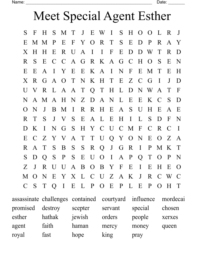 Meet Special Agent Esther  Word Search