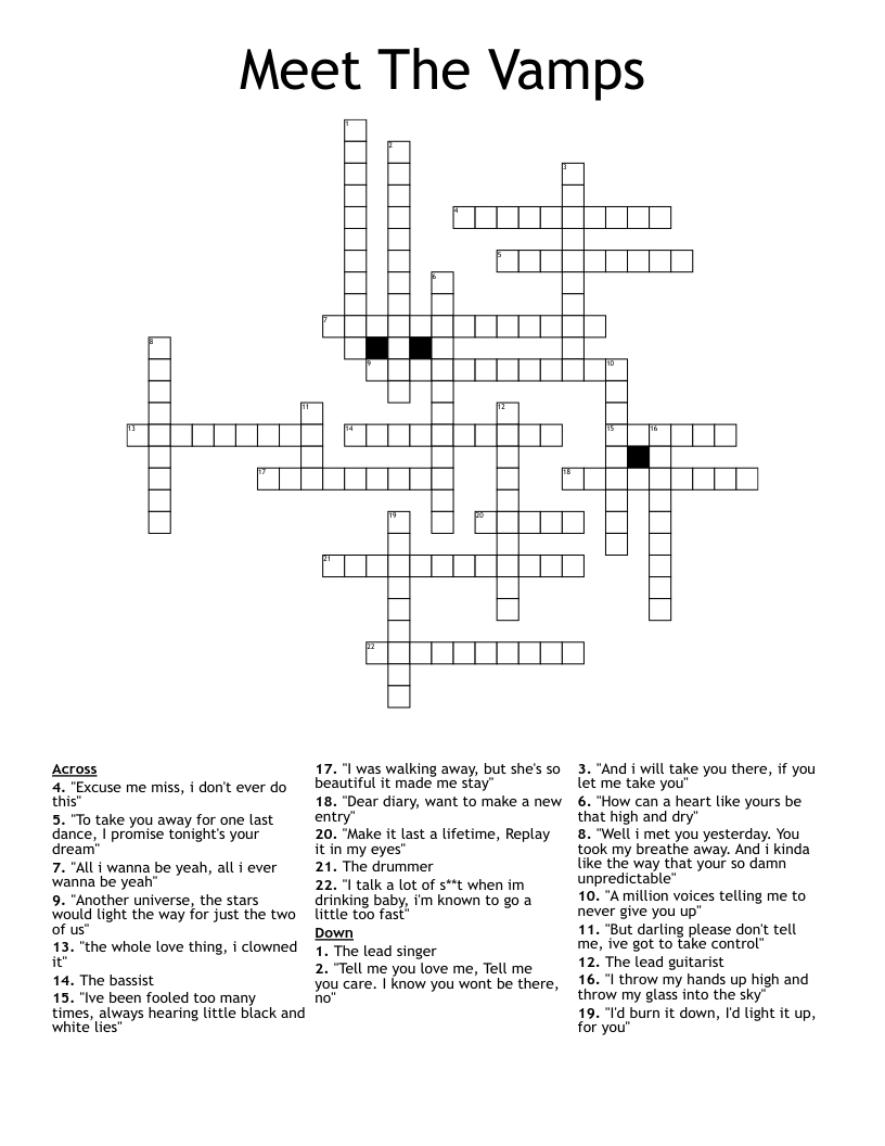 Meet The Vamps Crossword
