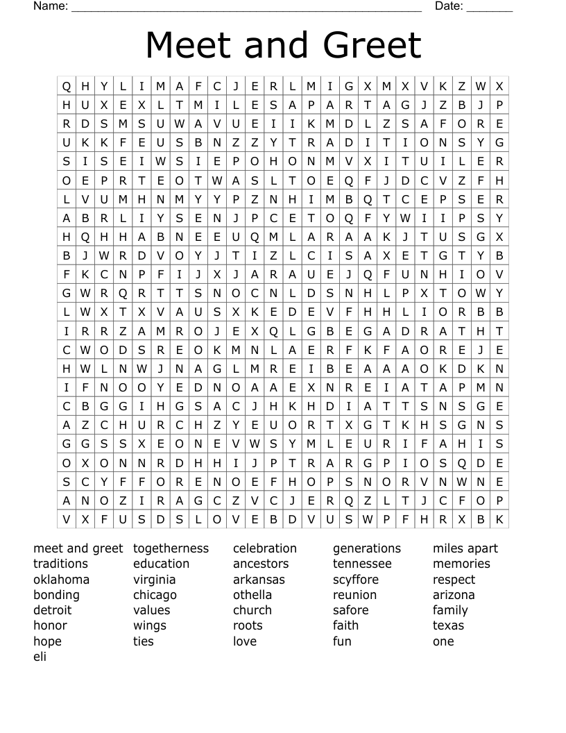 Meet and Greet Word Search